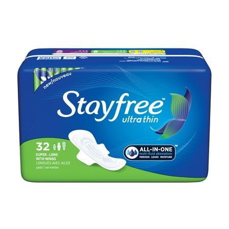Stayfree Ultra Thin Long Pads with Wings, Unscented, Super, 32