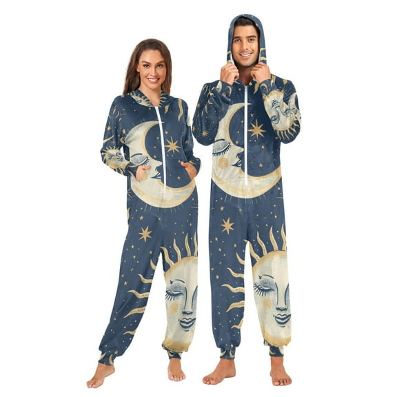 Whimsical Sun and Moon Adult Unisex Onesie Pajamas Slim Fit One Piece Suit Pjs Sleepwear Pajama Jumpsuit