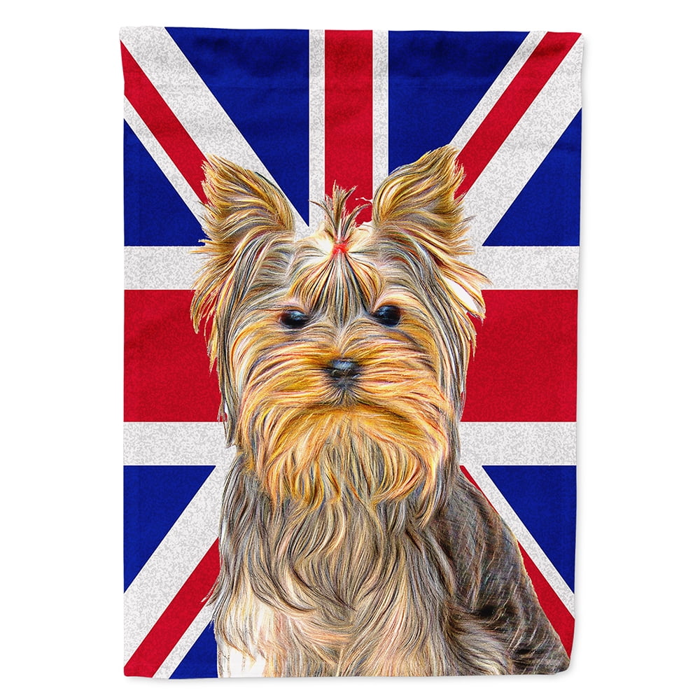 Yorkie / Yorkshire Terrier with English Union Jack British Flag Garden ...