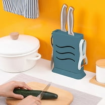 Multifunctional Kitchen Knife Storage Rack with Hooks Countertop Organizer for Chef Knives White or Blue Plastic 20x17x7cm Drainage Base & Ventilated