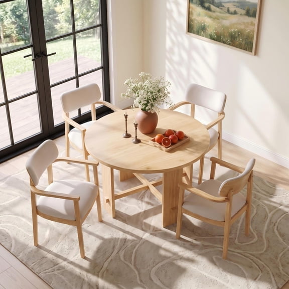 Christopher Knight Home Modern Farmhouse 5-Piece Dining Set with Round Wood Table & Chairs, Natural