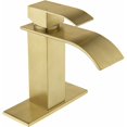 thumbnail image 2 of Grifo de baño con caño en cascada dorado, grifo para lavabo de baño con un solo orificio, grifo mezclador para lavabo con placa de cubierta, 2 of 5