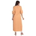 thumbnail image 4 of Moomaya Solid Rayon Kurta For Women bell Sleeve Drawstring Neck Long Ethnic Kurti, 4 of 6