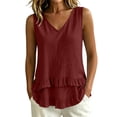 thumbnail image 2 of Noric Women's Cotton V Neck Ruffle Hem Tank Tops Loose Fit Layered Spring Summer Casual Blouses Fashion 2026, 2 of 8