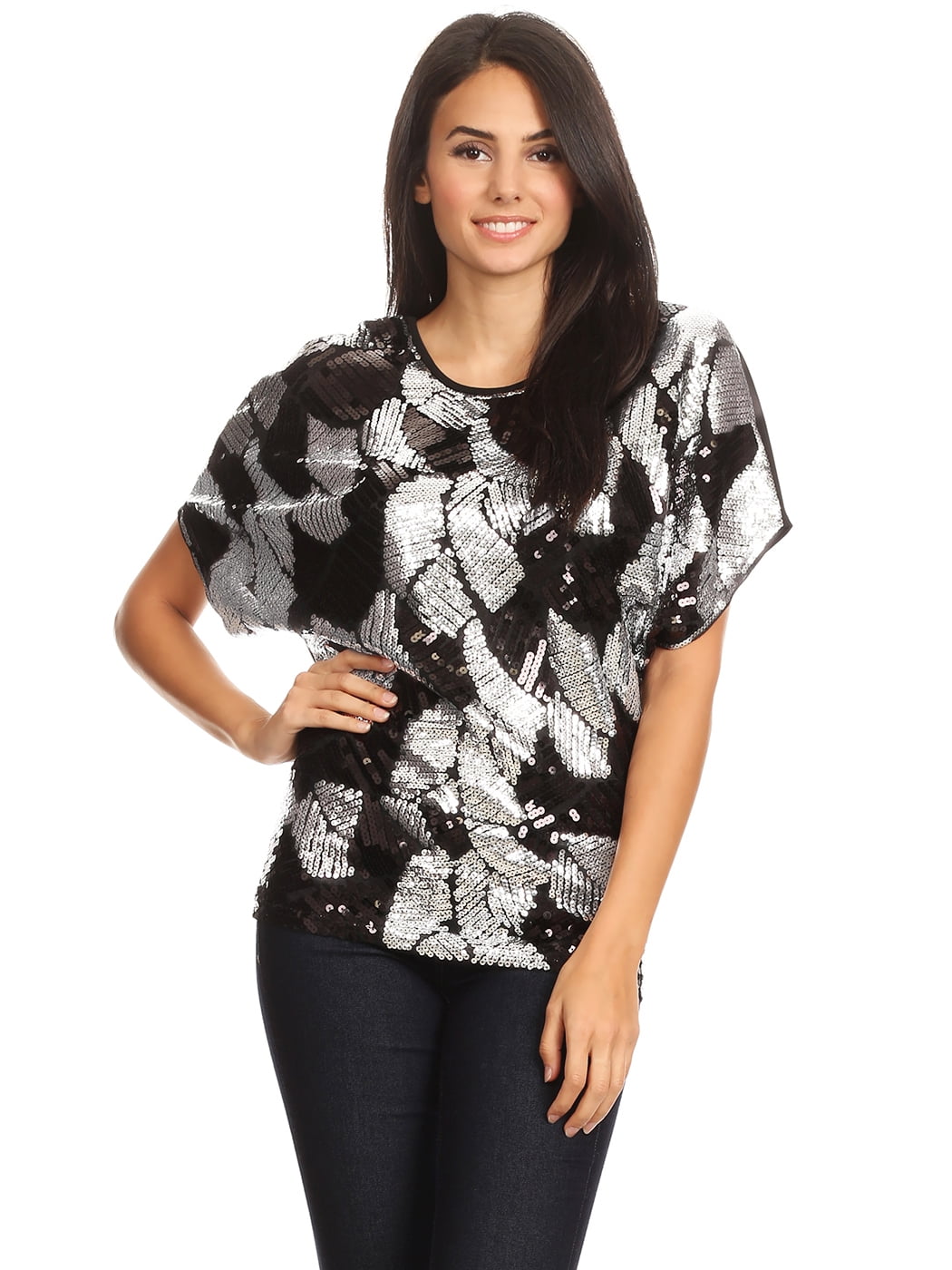 sequin evening tops with sleeves