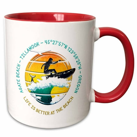 3drose American Beaches - Agate Beach Tillamook Oregon Chic Travel Gift 11oz Two-tone Red Mug