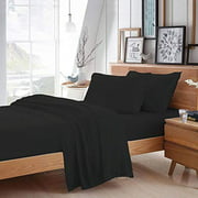 Royal Linen Bedding's 1000 Thread Count Egyptian Cotton 4-Piece Sheet Set Three Quarter (48" X 75") Black Solid Fitted Sheet Fit Up 15" Inch Deep Pocket