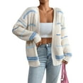 thumbnail image 3 of Women'S Open Front Colorful Striped Drop Shoulder Oversized Cardigan Sweater Sky Blue M, 3 of 9