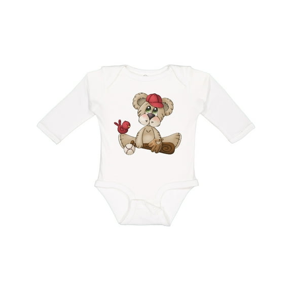 Inktastic Baseball Teddy Bear Boys Long Sleeve Baby Bodysuit