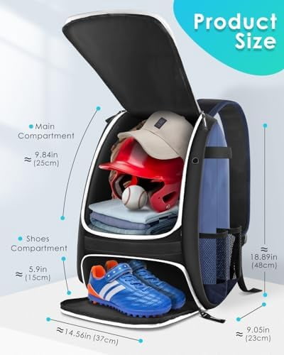 Voylla Baseball Bag, Softball Bag for Baseballgear & T-Ball Bat, Baseball Backpack with Shoes Compartment for Men/Women