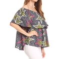 thumbnail image 3 of Sakkas Imani Colorful Wax African Ankara Dutch Off-shoulder Blouse Top Gorgeous - Black multi/stars - One Size Regular, 3 of 5