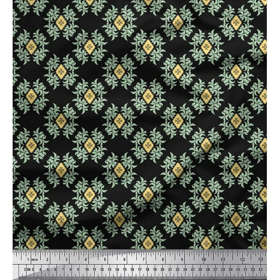 Soimoi Black Cotton Duck Fabric Artistic Flower Damask Printed Craft Fabric by the Yard 42 Inch Wide
