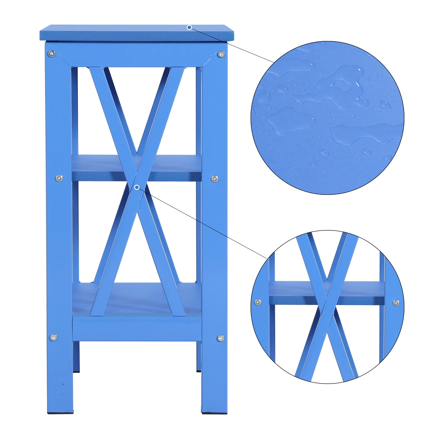 VECELO Set of 2 Nightstand with 3-Tier Shelves, X-Shaped Sofa Side End Table for Bedroom/Living Room/Office, Dark Blue
