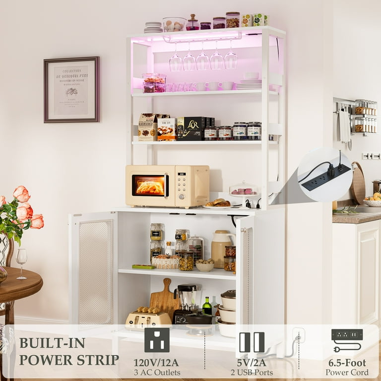 Homieasy 67" Tall Wine Bar Cabinet With LED Lights & Power Outlets – Modern Wood