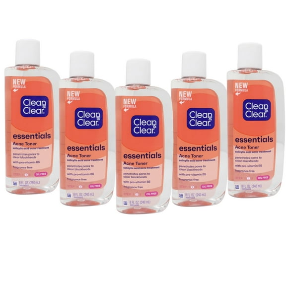 5 Pack - Clean & Clear Essentials Oil-Free Deep Cleaning Face Astringent with 2% Salicylic Acid Acne Medication 8 oz Each
