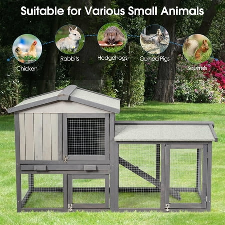 Gymax 58 Wooden Rabbit Hutch Large Chicken Coop 
