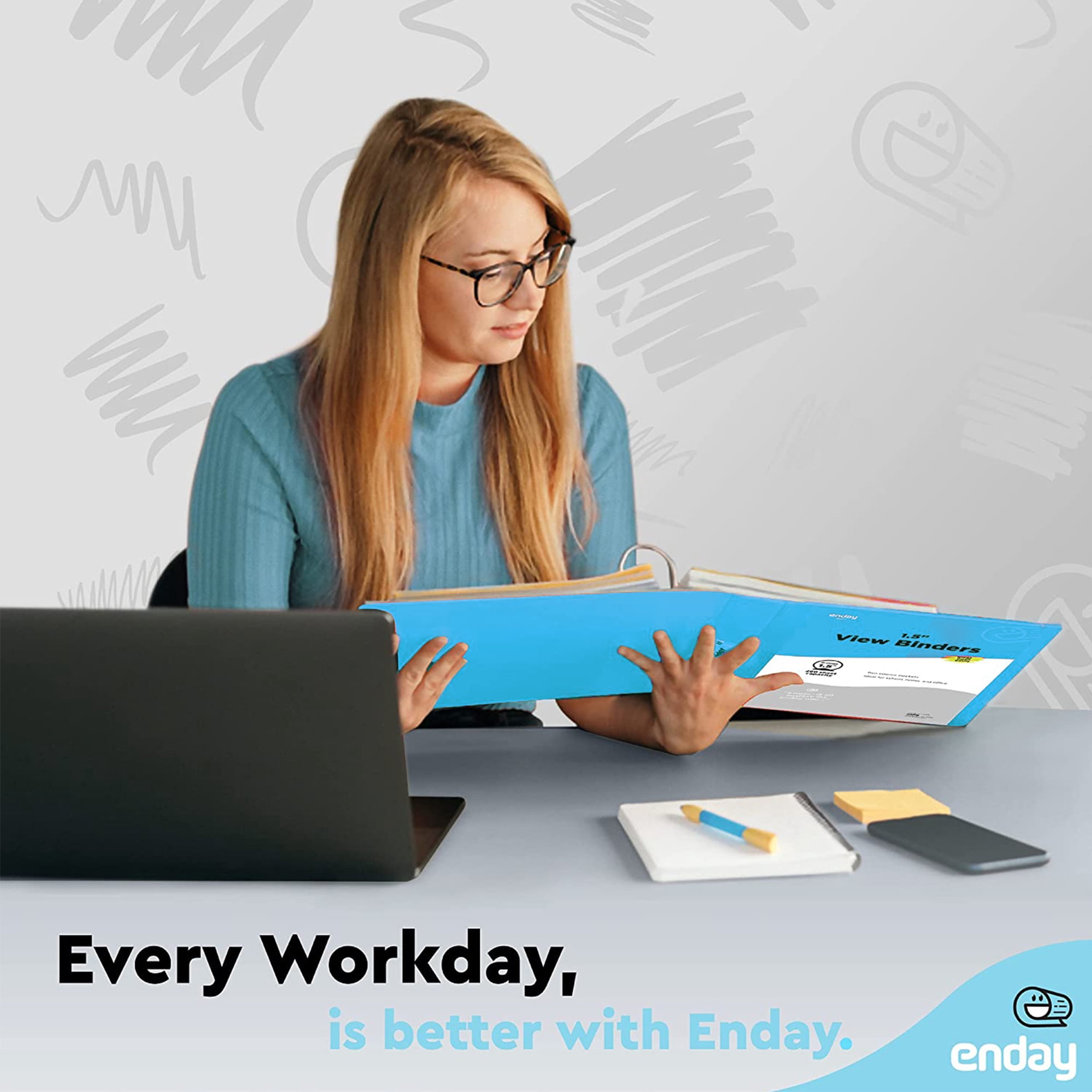 Enday 1.5 Inch Binder 3 Ring Binders with Pockets for Home, Office, School Supplies Organization, Blue 6 Pc