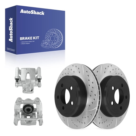 AutoShack Rear Vented Drilled & Slotted E-Coated Brake Rotors   Calipers 4-PC Brake Kit Replacement for 2006-2014 Dodge Charger 2005-2014 Chrysler 300 ShadowGuard 12.59" (319.8 mm)