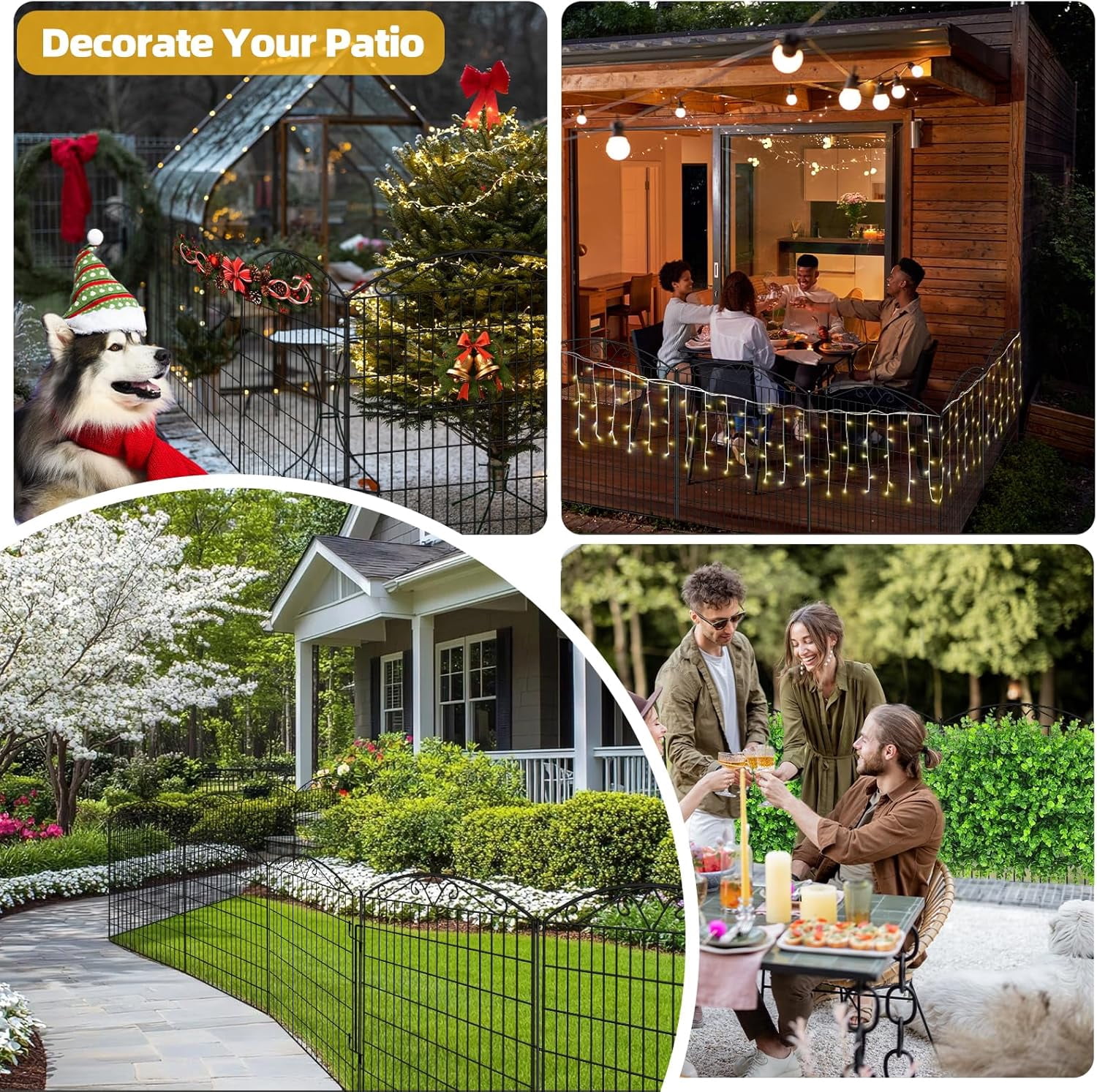No Dig Decorative Garden Dog Fence Outdoor for Yard, Animal Barrier Fenceing Panels, Rustproof Ground Stakes Temporary Wire Screen for Patio