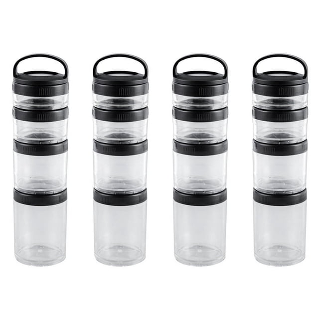 4X Recipientes Apilables para Meriendas para NiñOs y Adultos, 4 Vasos Apilables para Meriendas para Escuela y Viajes, Negro Transparente