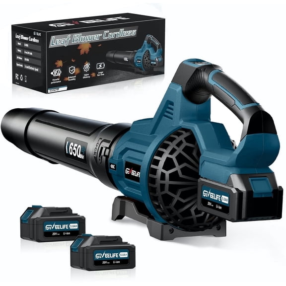 GEVEELIFE Leaf Blower Cordless, 650CFM & 3 Speed Levels, Electric Cordless Leaf Blower with 2 * 5.0Ah Battery Powered, Blowers for Lawn Care, Yard, Blowing Leaves, Dust, Snow