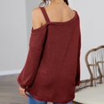thumbnail image 4 of MIUOWANP Sweatshirt for Women Crewneck Fashion Women's Solid Color Strapless Long Sleeve Pullover Loose Sweater Red S, 4 of 5