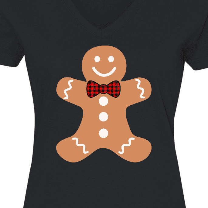 Inktastic Cute Gingerbread Man with Red Plaid Bowtie Women s V