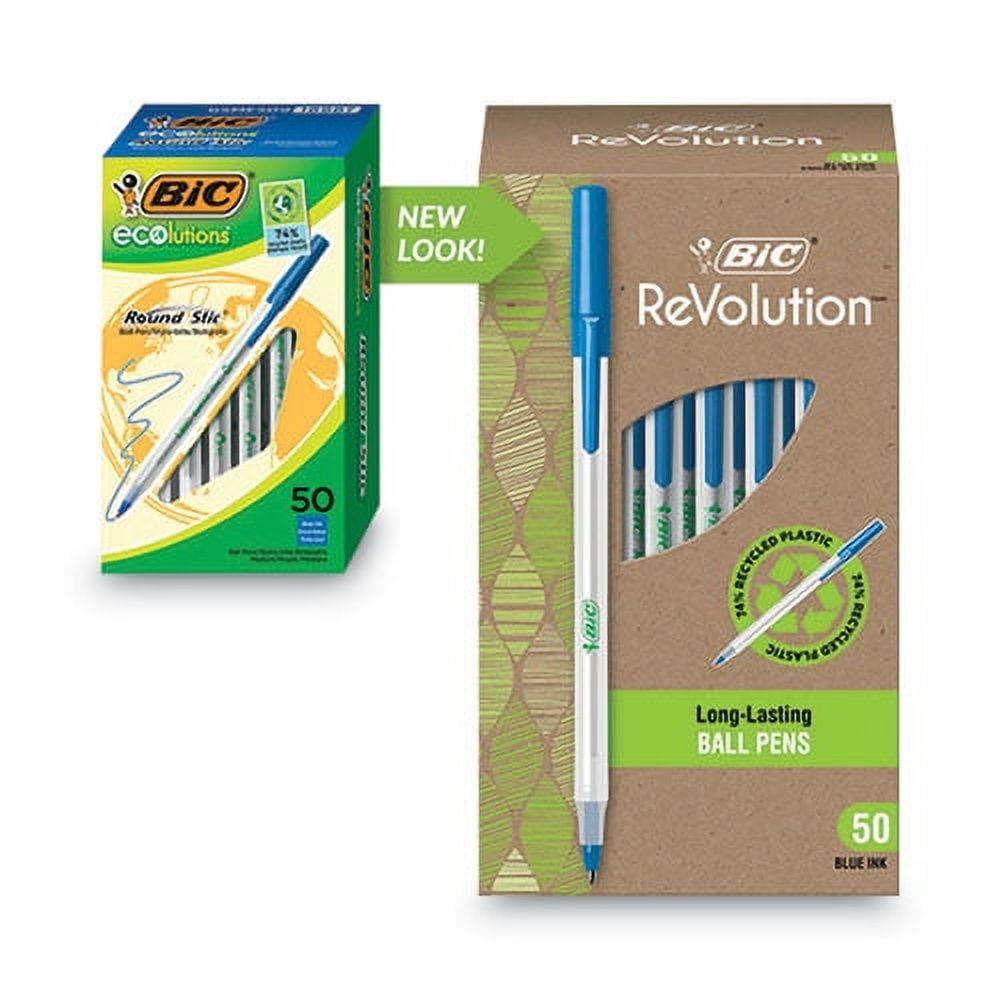 Ecolutions Round Stic Ballpoint Pen Value Pack, Stick, Medium 1 Mm, Blue Ink, Clear Barrel, 50/pack | Bundle of 5 Packs