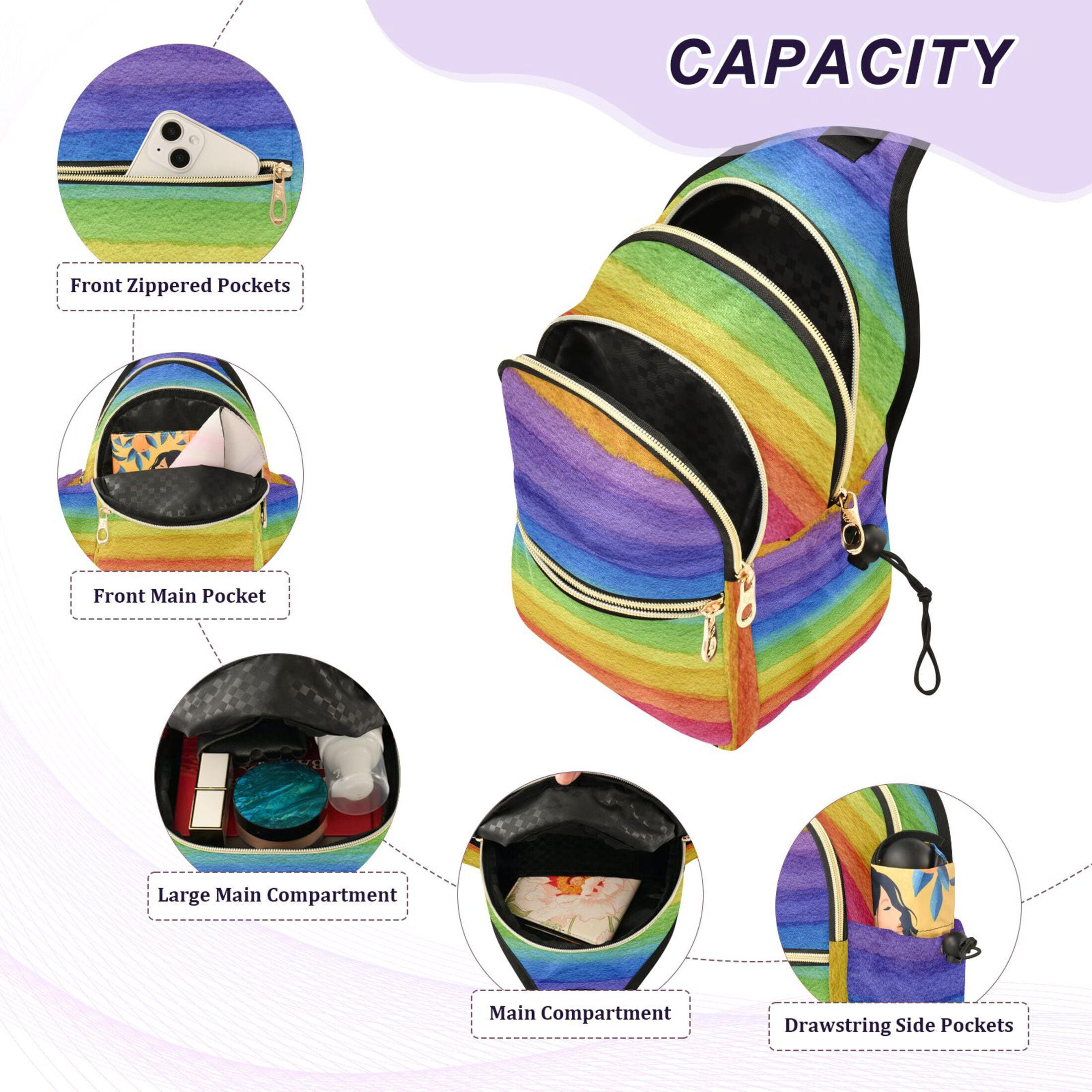 Crossbody Sling Bag for Women Shoulder Purse Trendy Daypack with Adjustable Strap Watercolor Rainbow Colors