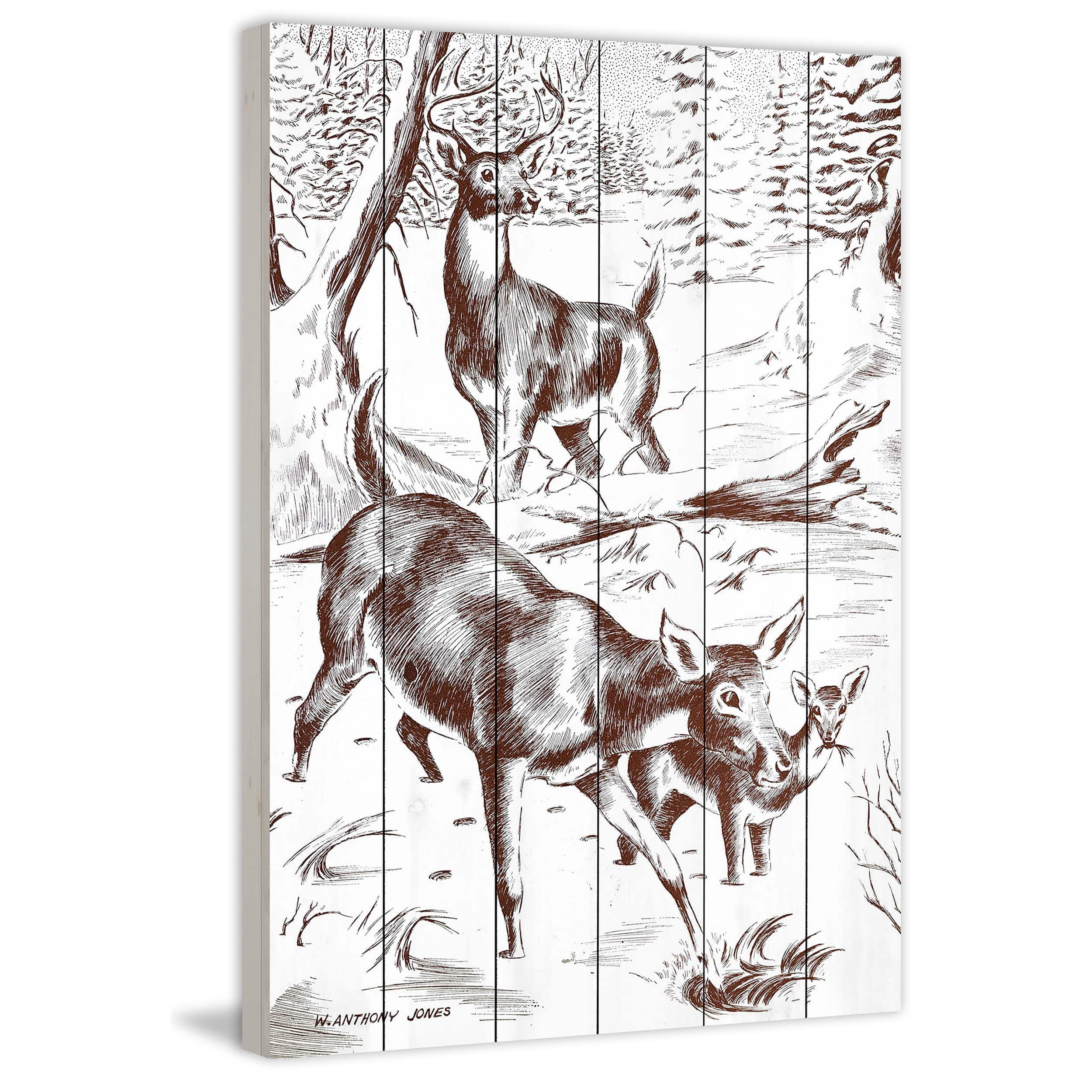Marmont Hill "Deer" Painting Print on White Wood