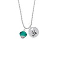 thumbnail image 2 of Delight Jewelry Teal Faceted Glass Spinner Silvertone Script Initial Disc - H - Charm Necklace, 20"+3", 2 of 4