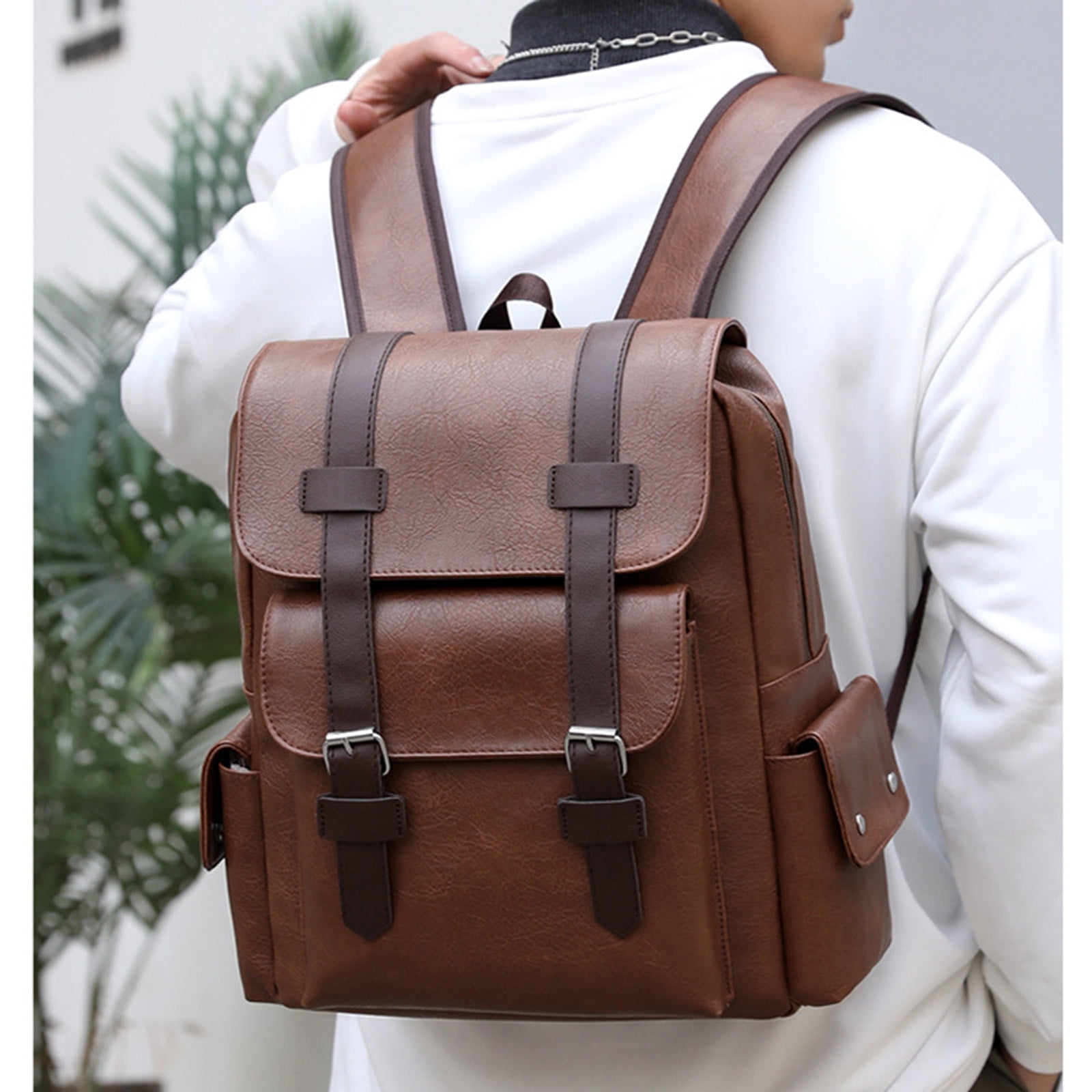 TACILIP Storage Bag, Leather Laptop Backpack for Men, Work Business Travel Office Backpack College Bookbag, Casual Computer Backpack Fits Notebook 15.6 Inch, Organizer