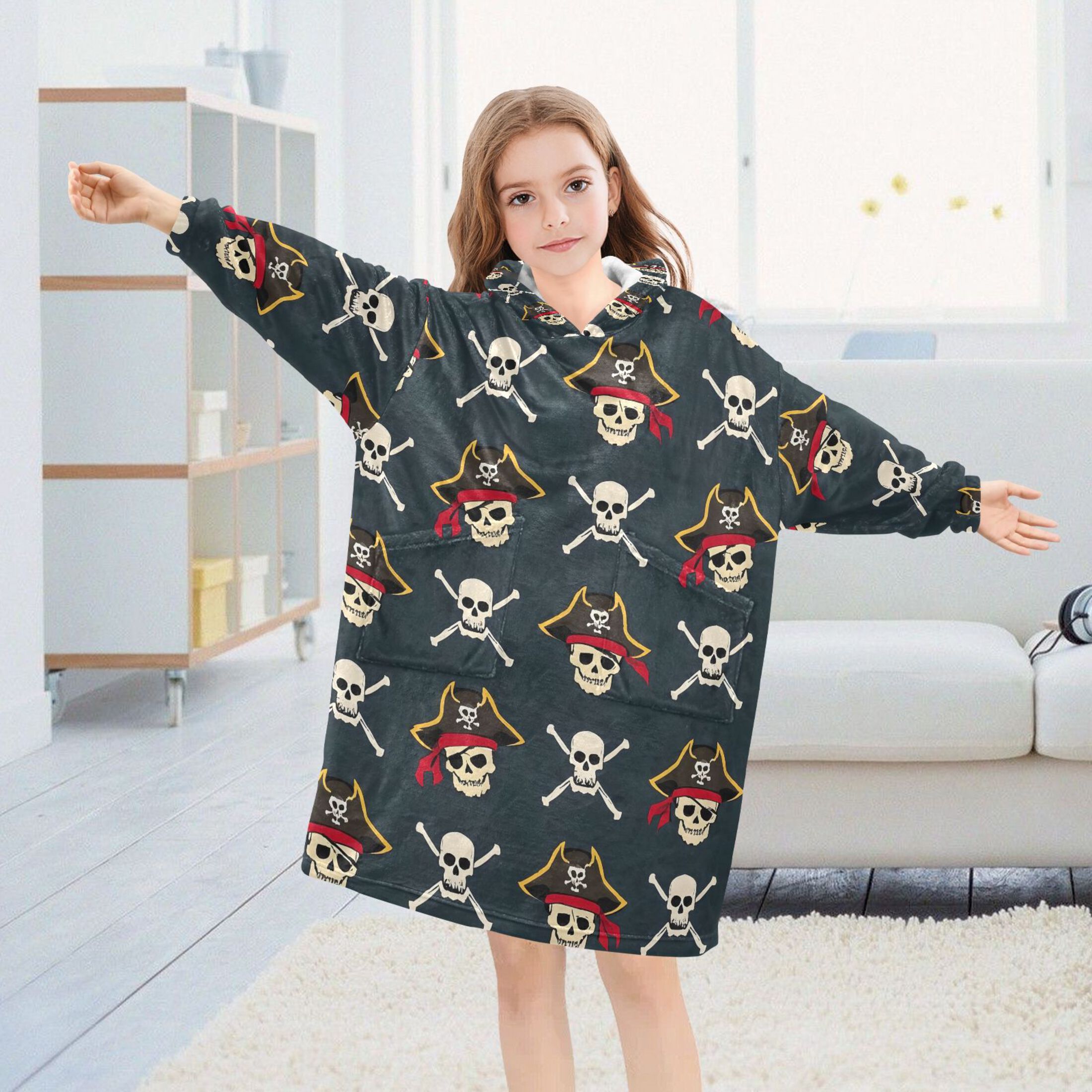 joogoo Wearable Blanket Hoodie for Cool Skull Pattern Oversized Sherpa Hooded 3-14 YR M