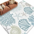 thumbnail image 3 of Light Blue Teal Coastal 5x8 Area Rugs, Summer Beach Coral Shell Ocean Non-Skid Rubber Backing Large Rectangle Rugs - Living Room Bedroom Home Office, Indoor Floor Mat Carpets Washable Rug, 3 of 9