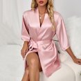 thumbnail image 6 of Xfvqtps Womens Pajama Bridal Bridesmaids Robes 3/4 Sleeve V Neck Solid Color Satin Soft Comfortable Silky Nightwear Pink, 6 of 6