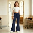 thumbnail image 6 of Ticikt Girls Solid Color Flared Pants, High Waist Double Pockets Stretch Bootcut Trousers Casual Kids Bell Bottom Daily Pants,Navy, 6 of 7