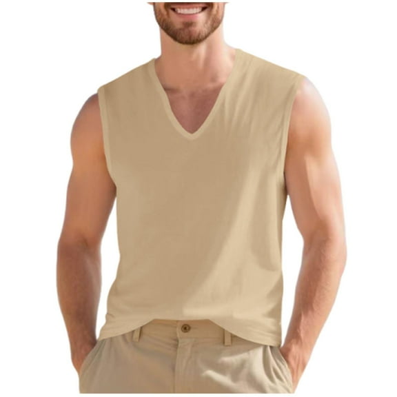 Admvng Sleeveless Shirts for Men Solid Color Casual V-Neck Waistcoat Vacation Training Base Coat Tank Top S-3XL