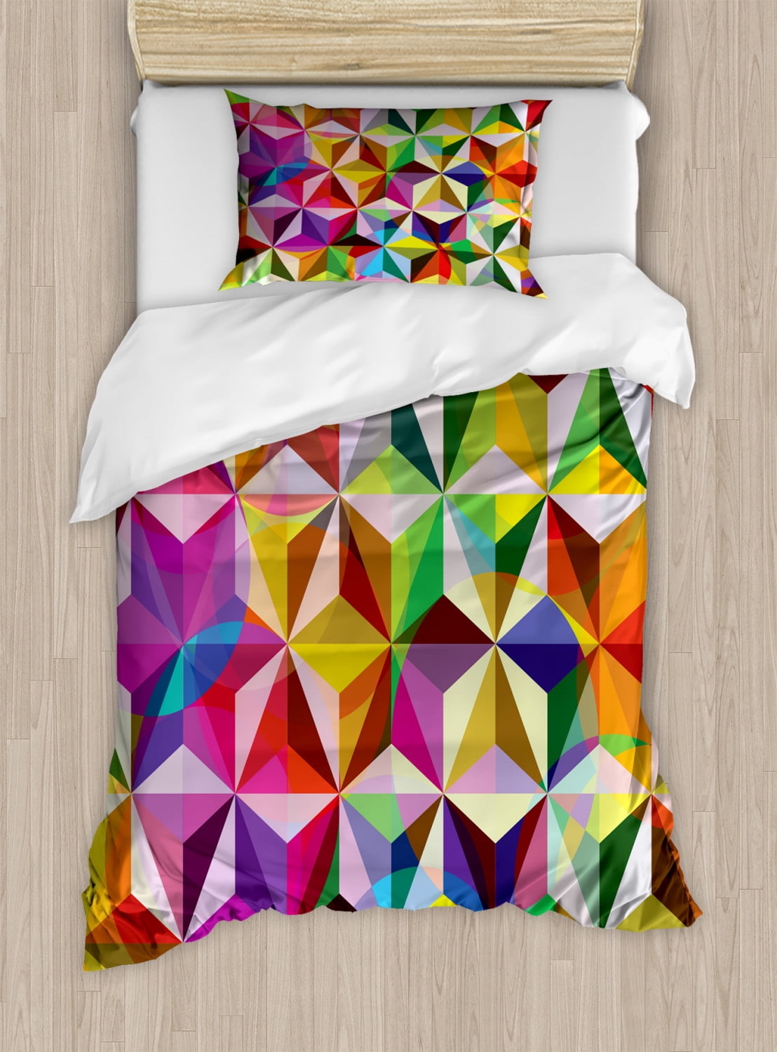 Geometric Twin Size Duvet Cover Set, Rainbow Colored Stacked Cube