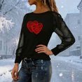thumbnail image 5 of CheerKidz Women Sheer Mesh Sleeve Top With Paw Print Heartbeat Graphic Casual Comfortable Long Sleeve Round Neck Blouse Fashion Daily Wear T Shirt for Ladies(Black#2,2XL), 5 of 9