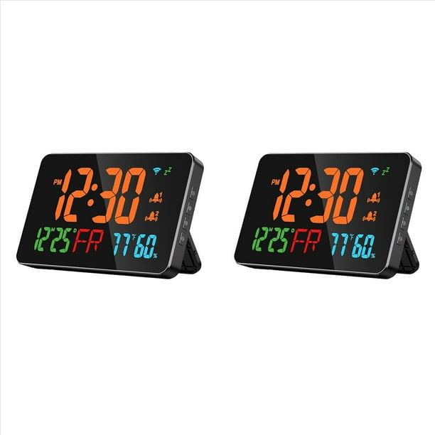 2X Reloj Despertador Digital con WiFi, Letras Extra Grandes, Temperatura y Humedad, Calendario, Semana, B