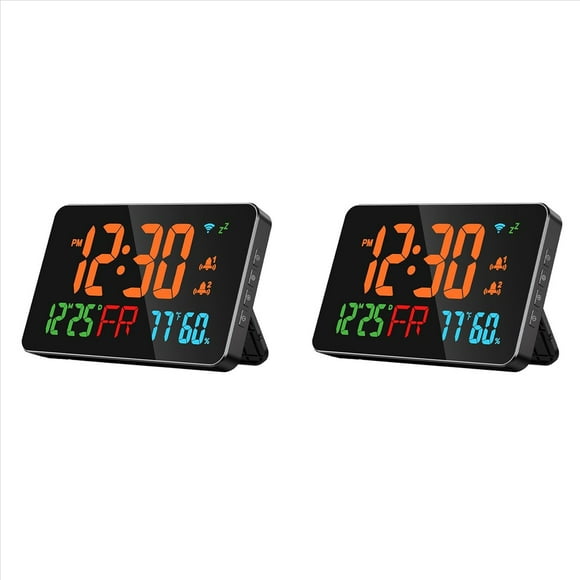 2X Reloj Despertador Digital con WiFi, Letras Extra Grandes, Temperatura y Humedad, Calendario, Semana, B