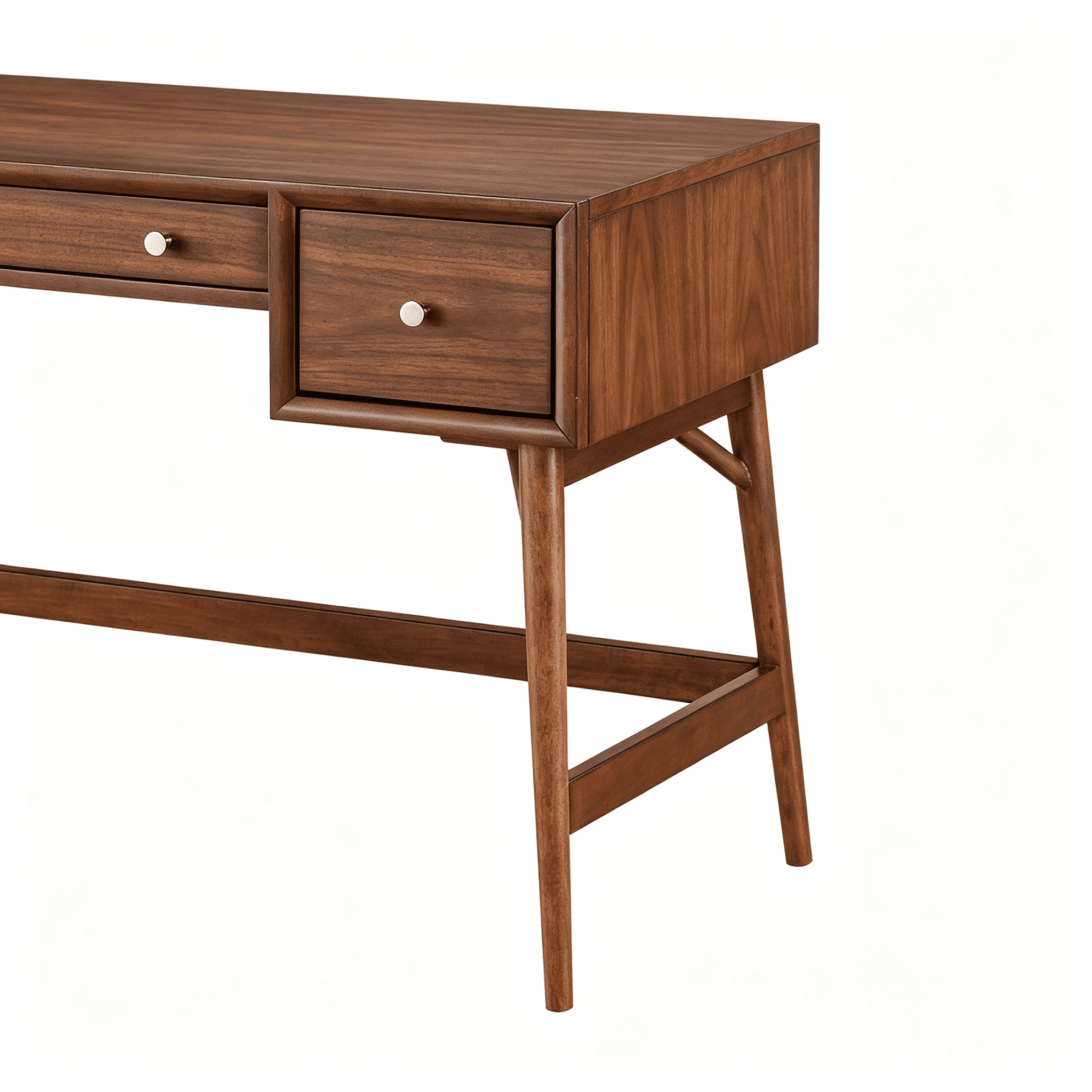 Asteroutdoor Brown Writing Desk with Drawers, Walnut Veneer, Mid-Century Style