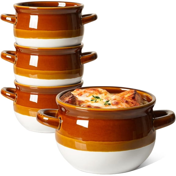 Onion Soup Bowls with Hands, 16 Oz Ceramic  Onion Soup Crocks Oven Safe Serving Bowls for Soup, Chili, Beef Stew, Cereal, Pot Pies, Set of 4