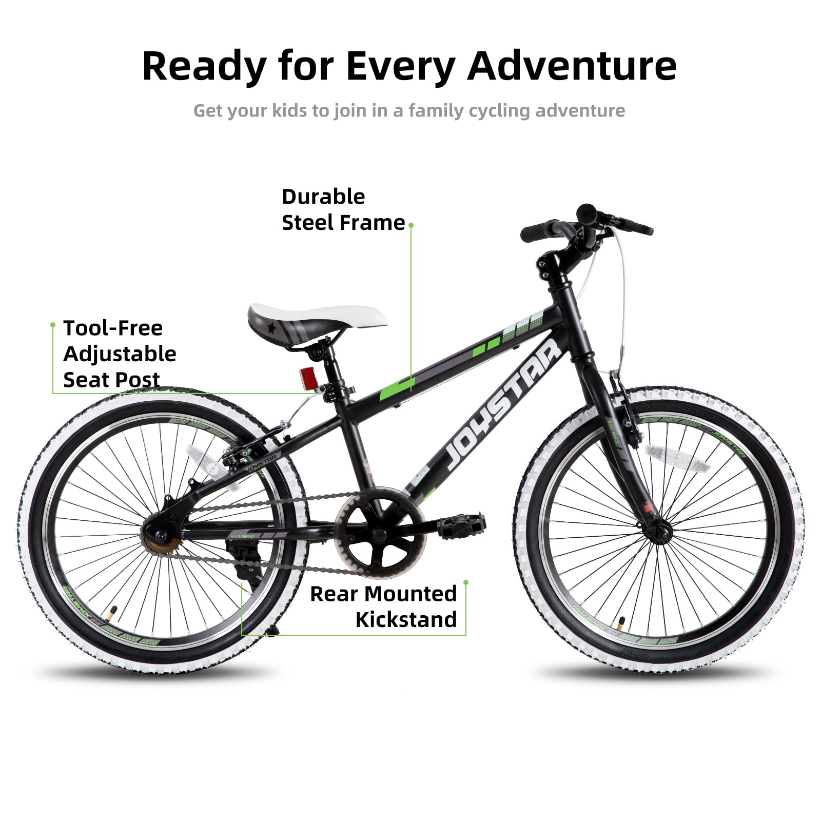 JOYSTAR Lubbock 20 24 Inch Kids Bike for Boys & Girls Ages 7-12 Years Hardtail Mountain Bike for Kids with 1-Speed/7-Speed Drivetrain, White Wall Knobby Tires, Kids' Bicycle