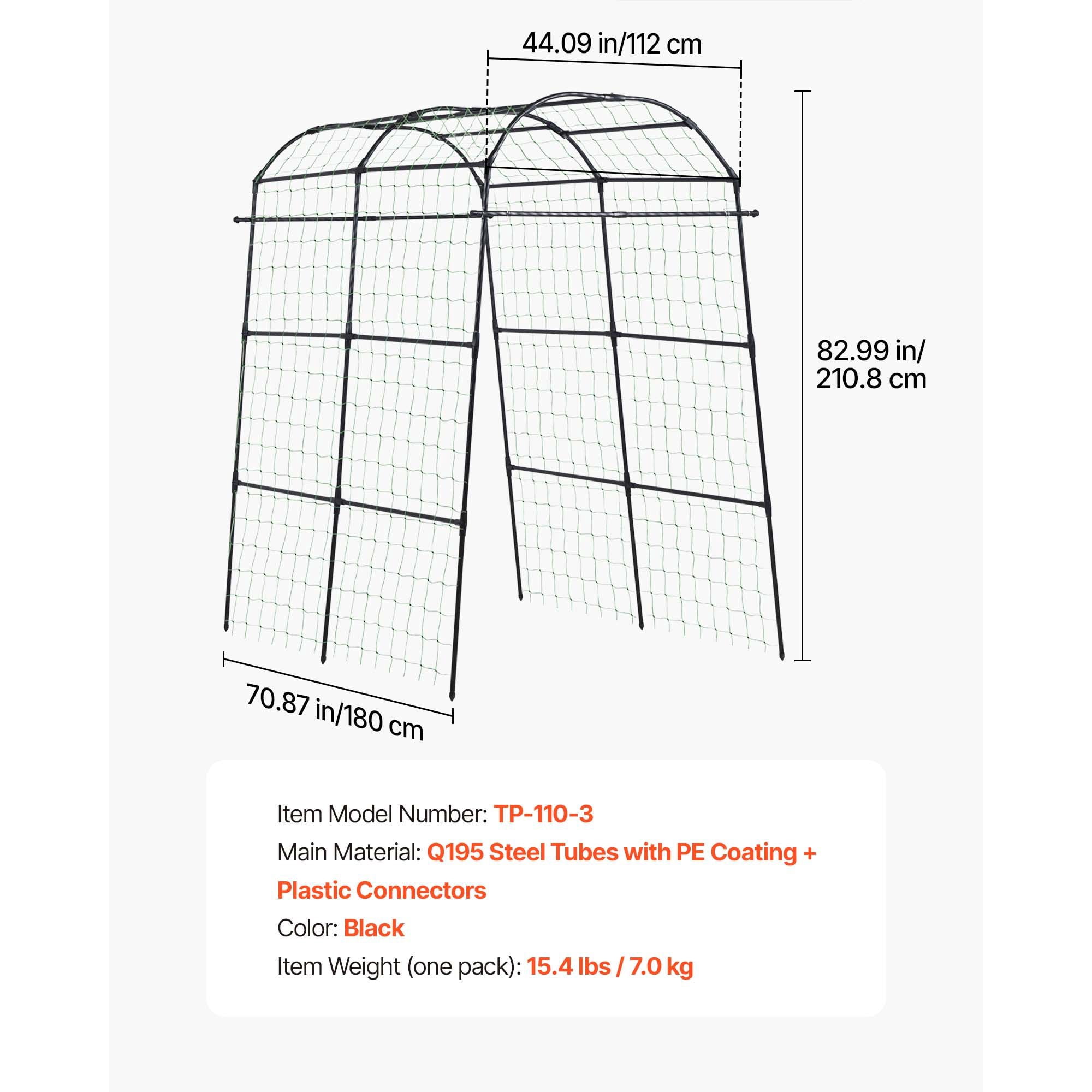 70.87X44.09x82.99 inch U-shaped metal climbing vine plant rack, cucumber, beans, tomato support arch, high bed garden