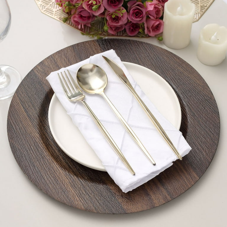 6 Round Disposable Heavy Duty Plastic Plates Wood Grain Design 8 in