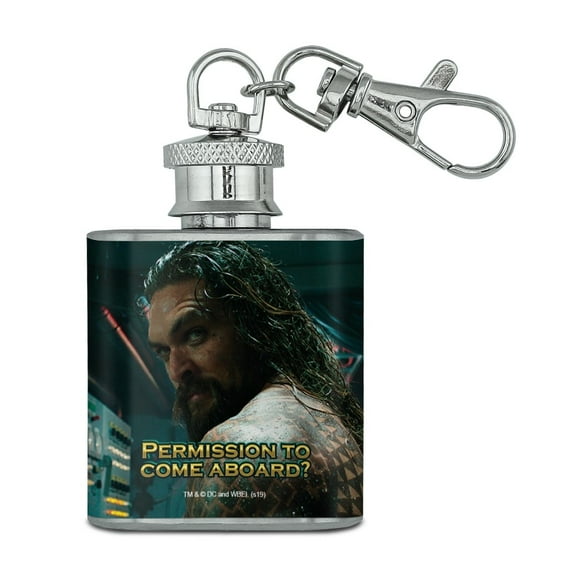 Aquaman Movie Permission to Come Aboard Stainless Steel 1oz Mini Flask Key Chain