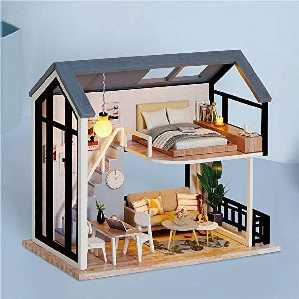  Fsolis DIY Dollhouse Miniature Kit with Furniture, 3D