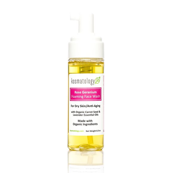 kosmatology Rose Geranium Jabón facial espumoso orgánico para piel envejecida 6 fl oz