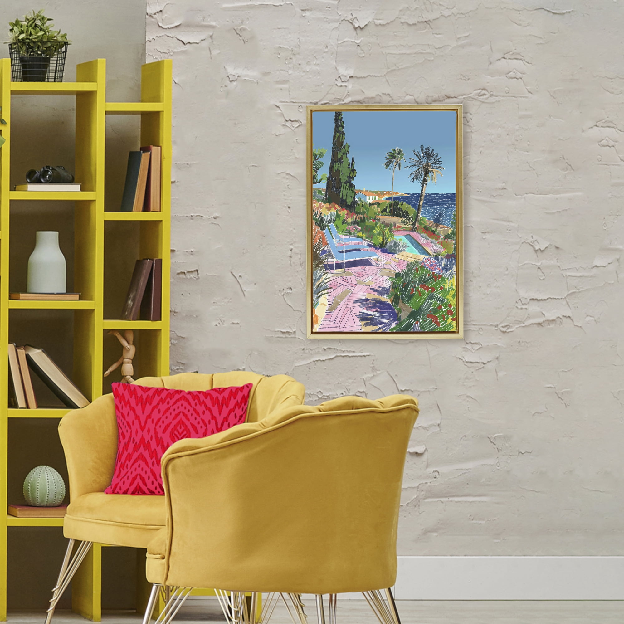 Stupell Industries Pool View to Ocean Gold Framed Floater Canvas Wall Art, design by Creative Studio